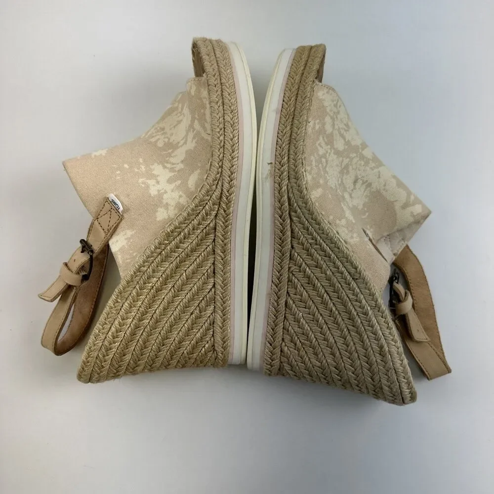Toms‎ Monica Wedge Espadrille Pink Canvas Slingback Buckle 1001824 Womens 11